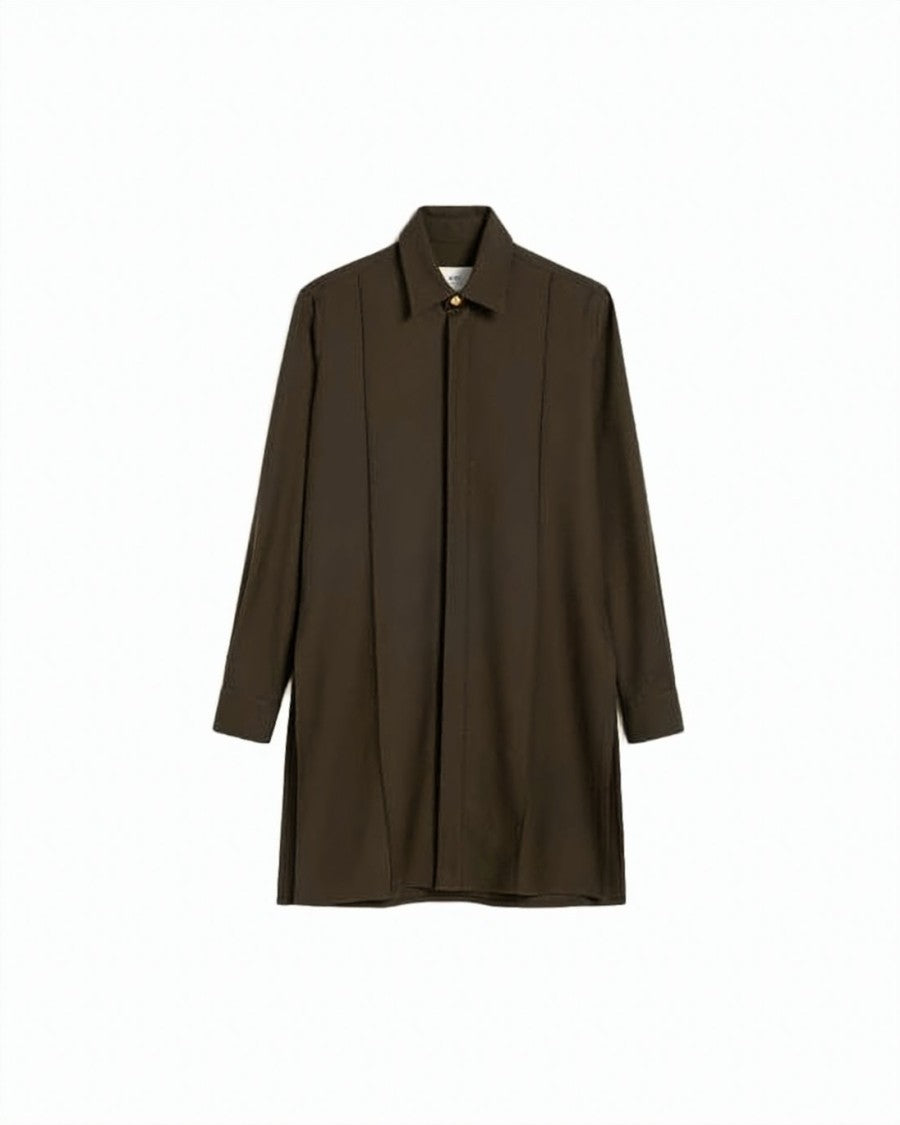 Ami Paris Brown Wool Blouse With Minimalist Design And Classic Collar