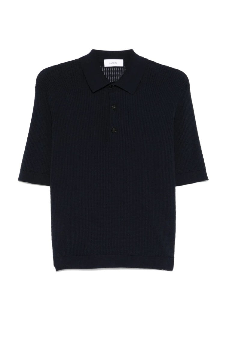 Lardini Classic Ribbed Black Polo With Buttoned Placket