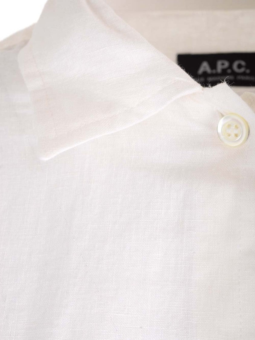 A.P.C. Linen Short-Sleeved Shirt With Classic Collar