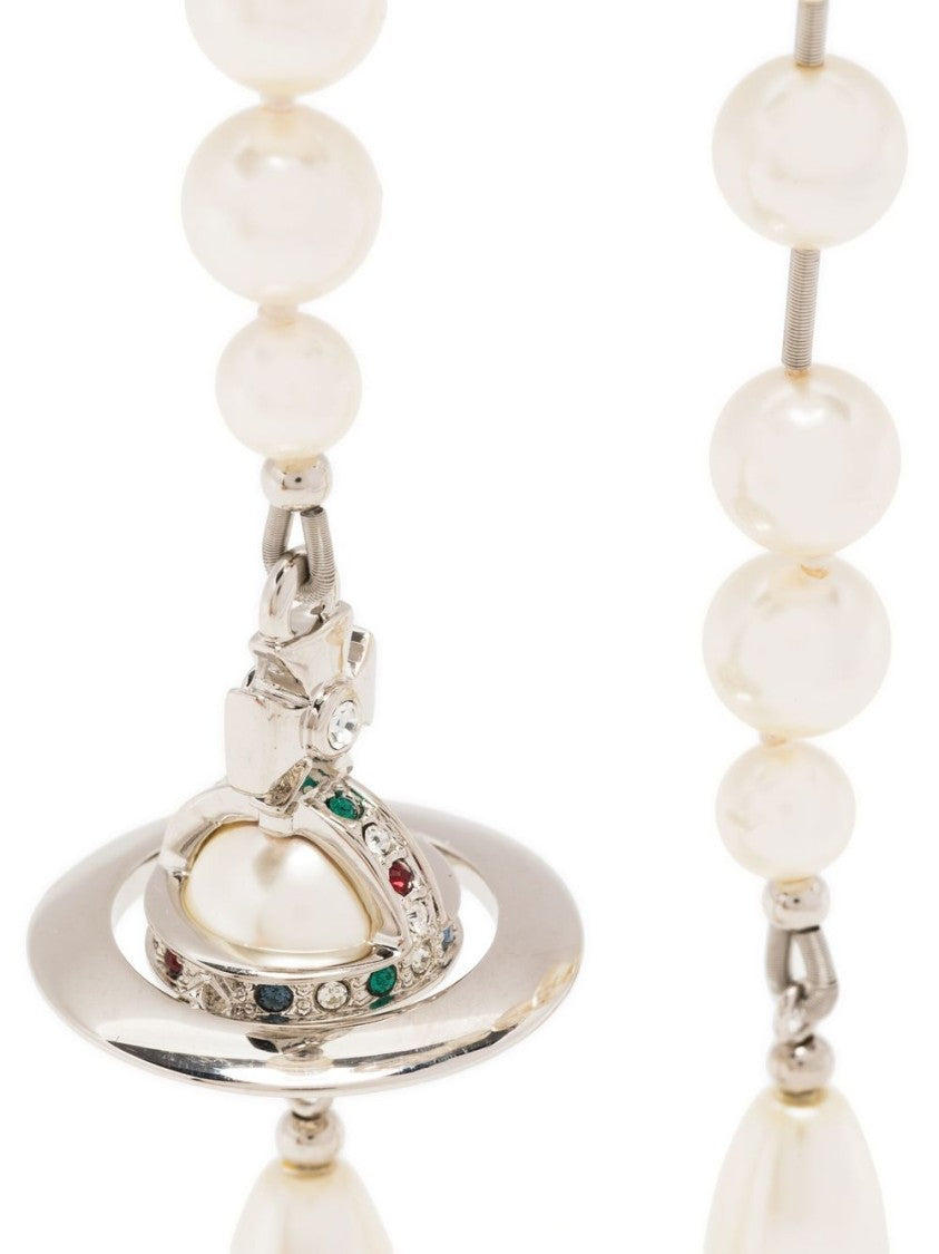 Vivienne Westwood Long Drop Earrings With Silver Orb Charm
