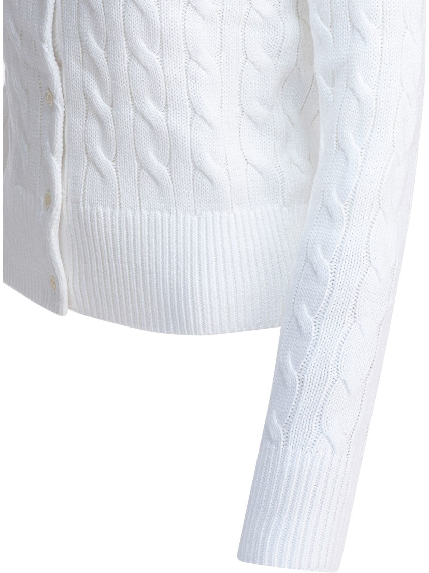 Polo Ralph Lauren White Cable-Knit Sweater With Button-Down Front