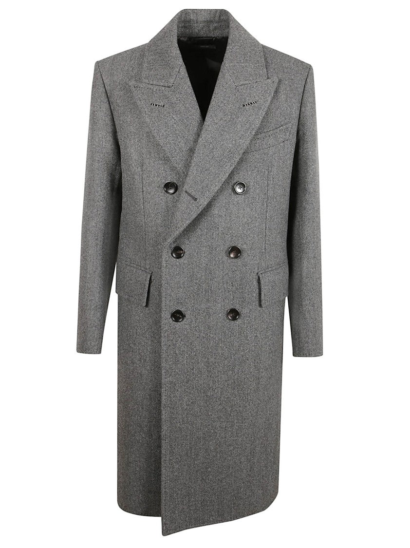 Tom Ford Double-Breasted Virgin Wool Coat With Herringbone Pattern