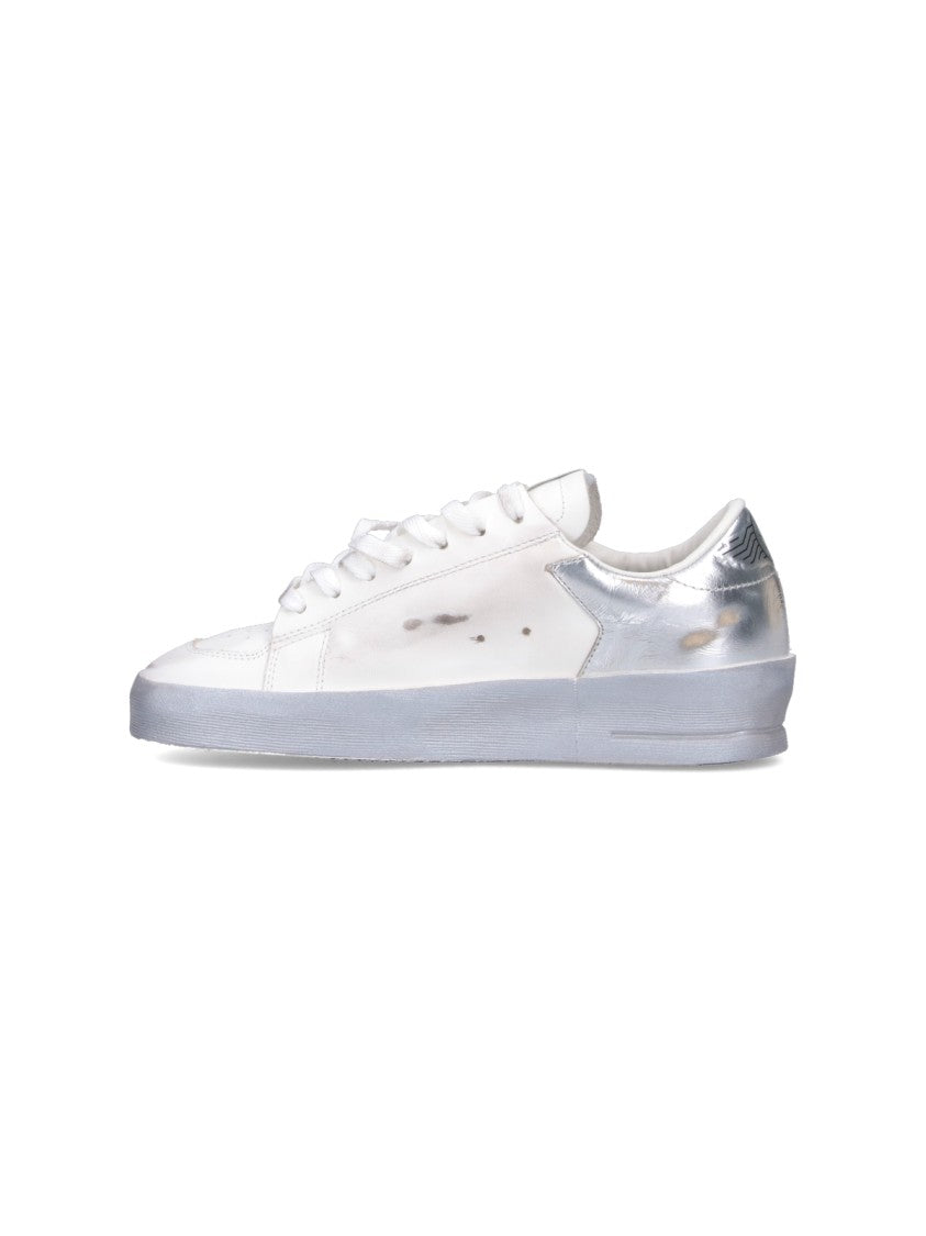 Golden Goose White Stardan Distressed Silver Accent Sneakers
