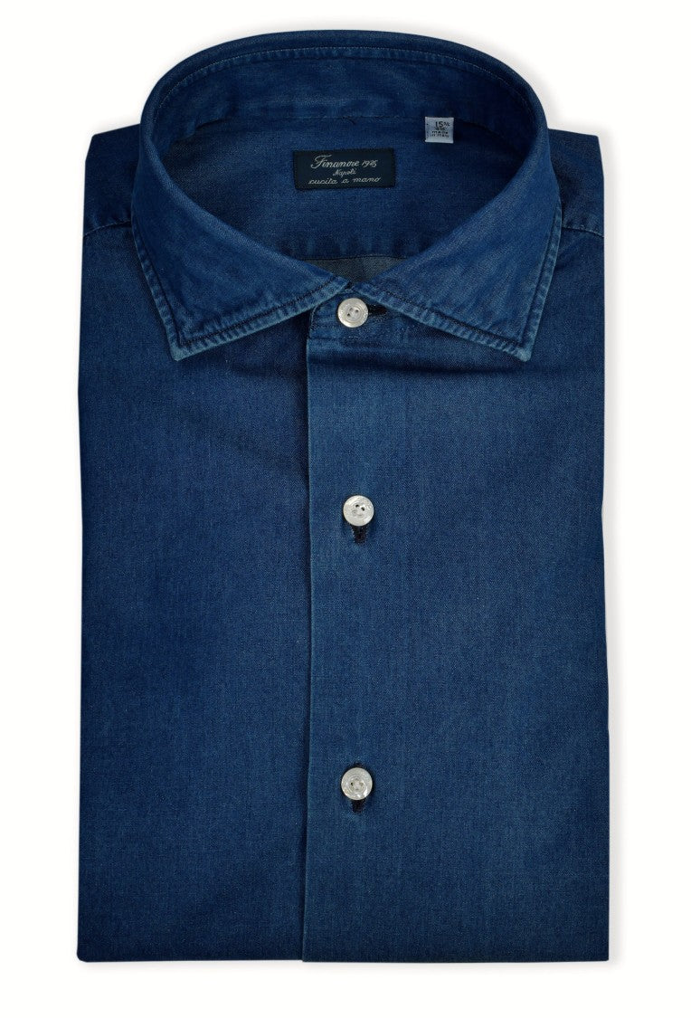 Finamore Stone Washed Denim Tailored Shirt Milano Line