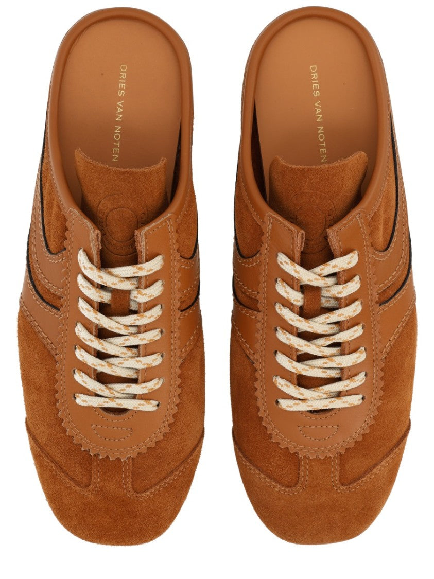 Dries Van Noten Warm Brown Slip-On Backless Suede Sneakers