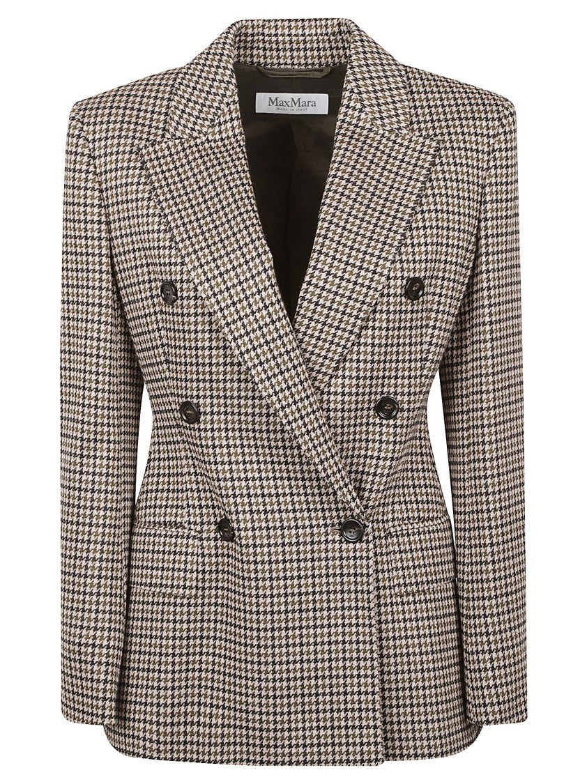 Max Mara Double-Breasted Houndstooth Blazer With Tailored Silhouette