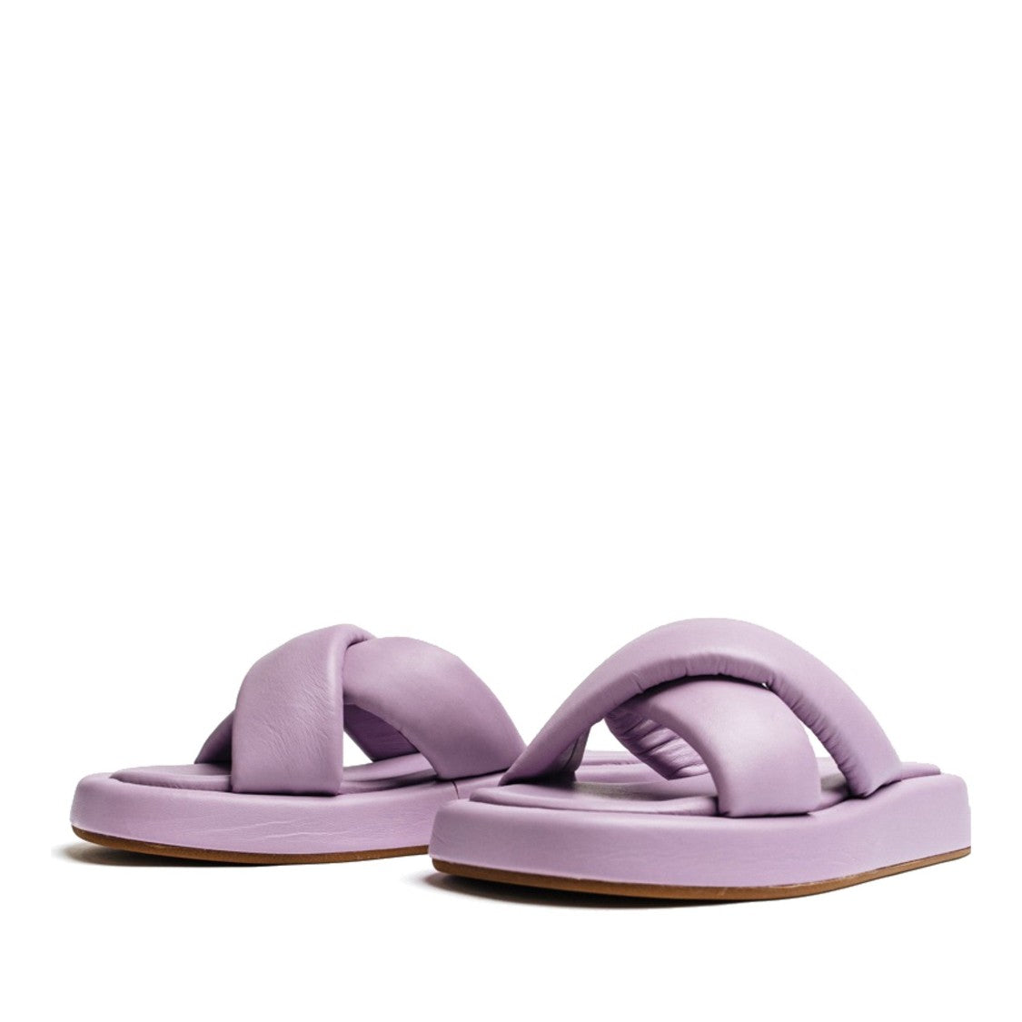 Vamsko Purple Leather Pillow Wedge Slippers