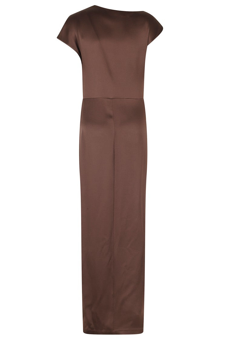 Federica Tosi Black Draped Back Slit Satin Maxi Dress