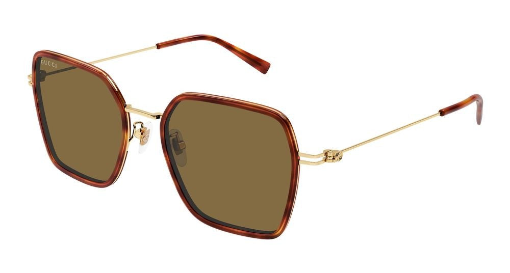 Gucci Havana Gold Metal Temples Geometric Sunglasses