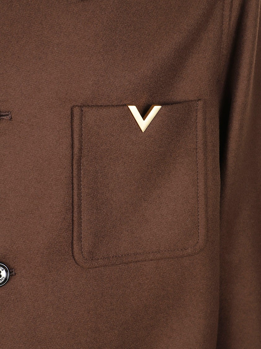 Valentino Garavani Structured Wool Shirt Jacket With Classic Collar And V-Shaped Accent