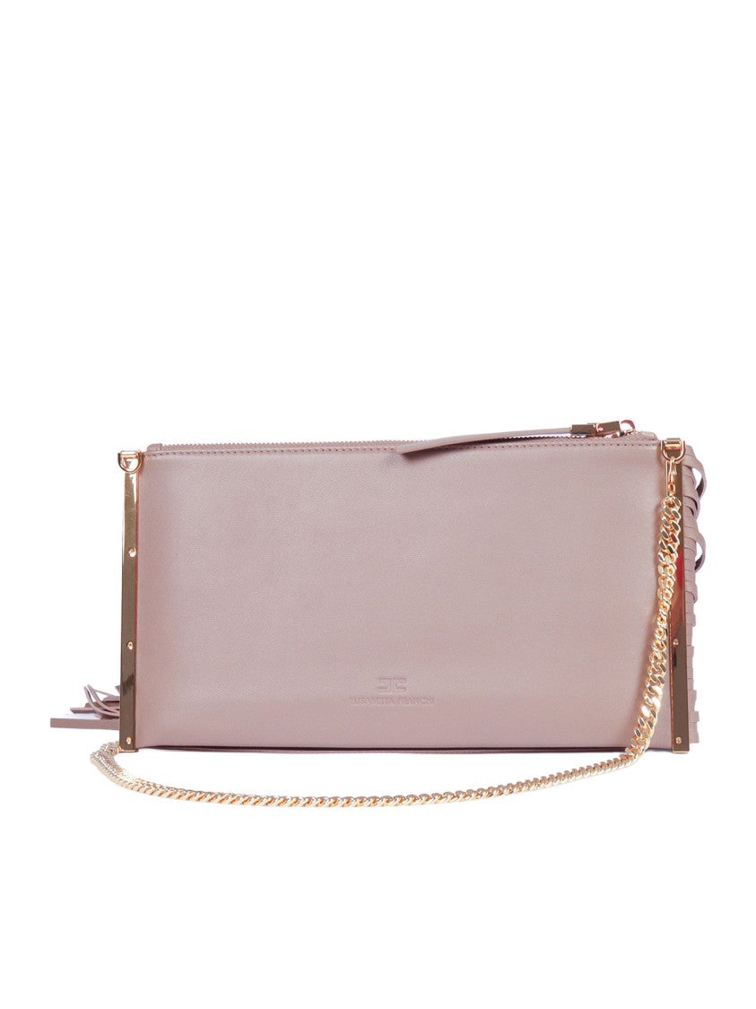 Elisabetta Franchi Rectangular Leather Fringe Clutch
