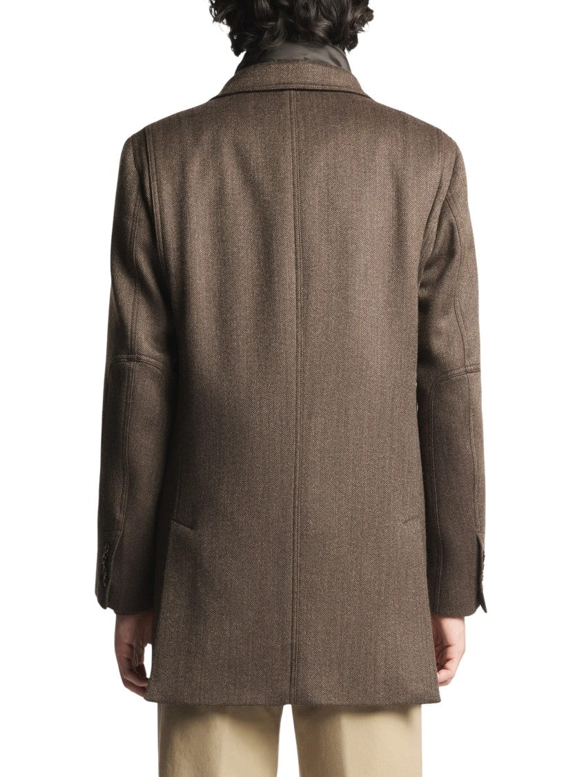 Fay Structured Brown Coat With Tailored Silhouette And Quilted Vest