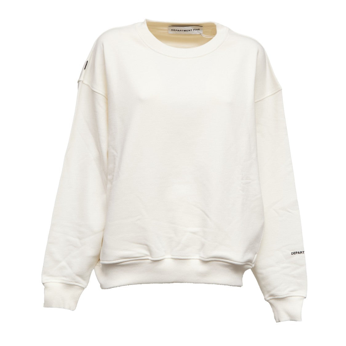 Department 5 Boxy-Fit White Sweatshirt Rib-Knit Neckline