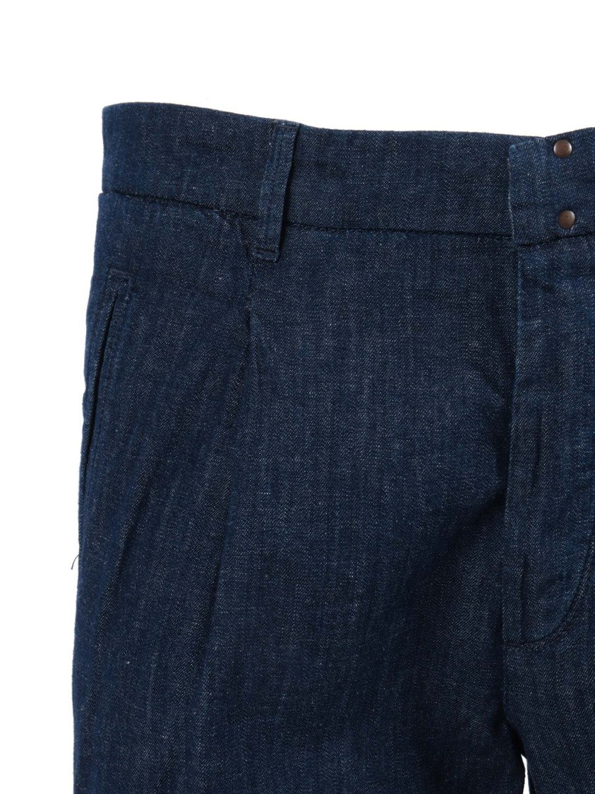 Incotex Indigo Tailored Cotton Linen Straight-Leg Pants