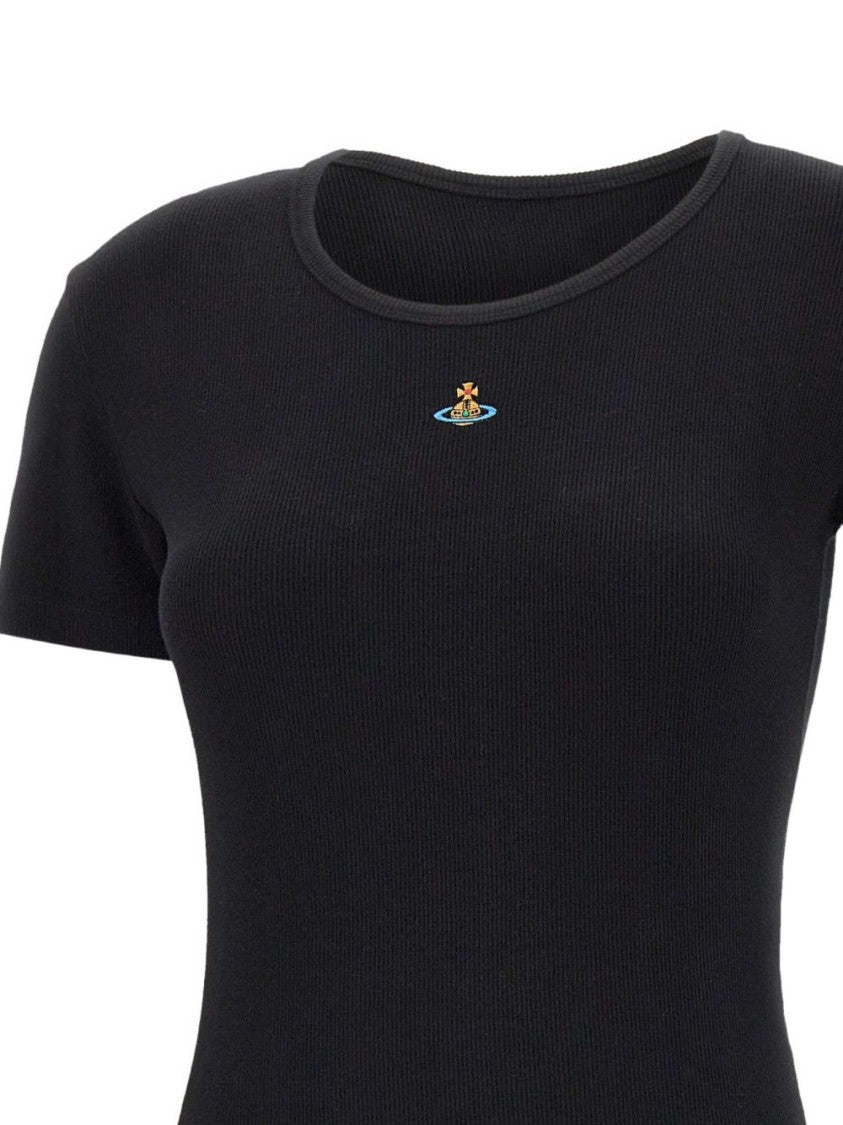 Vivienne Westwood Black Short Sleeve Crew Neck Embroidered Top