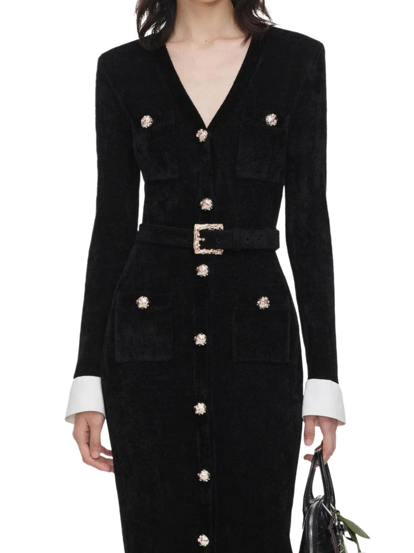 Self-Portrait Black Chenille Knit Midi Dress