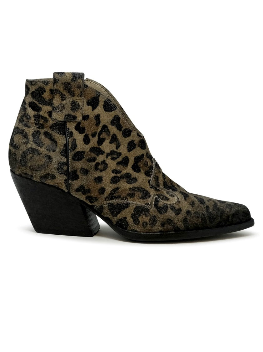 Elena Iachi Leopard Suede Texan Ankle Boots