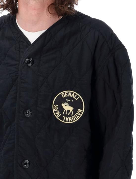 Oamc Quilted Black Casual Jacket With Graphic Details