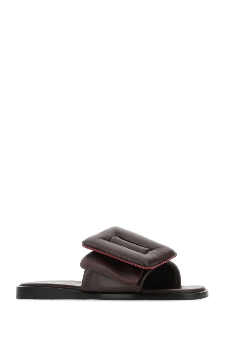 Boyy Chocolate Leather Puffy Slippers