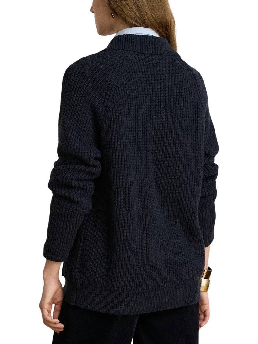 Lauren Ralph Lauren Rib-Knit Cardigan With Collared Neckline And Flap Pockets