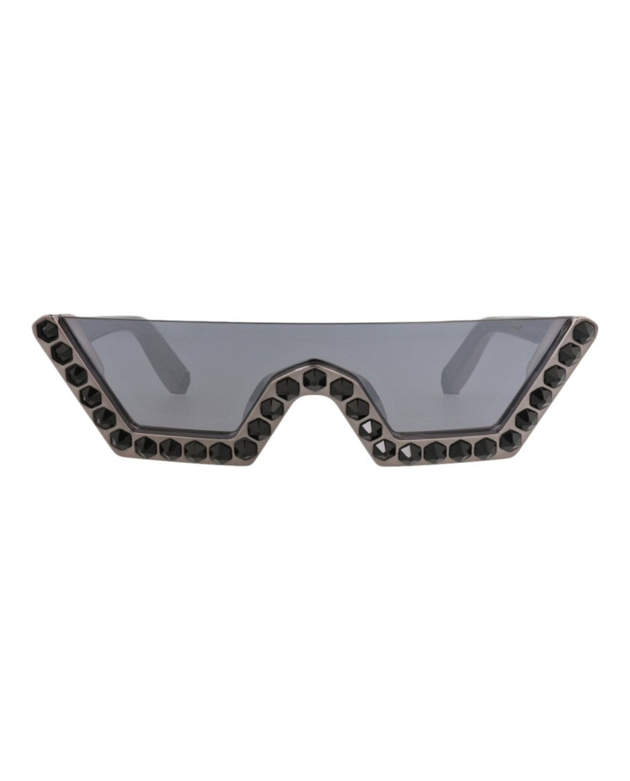 Philipp Plein Shield-Shaped Metal Sunglasses With Studded Accents
