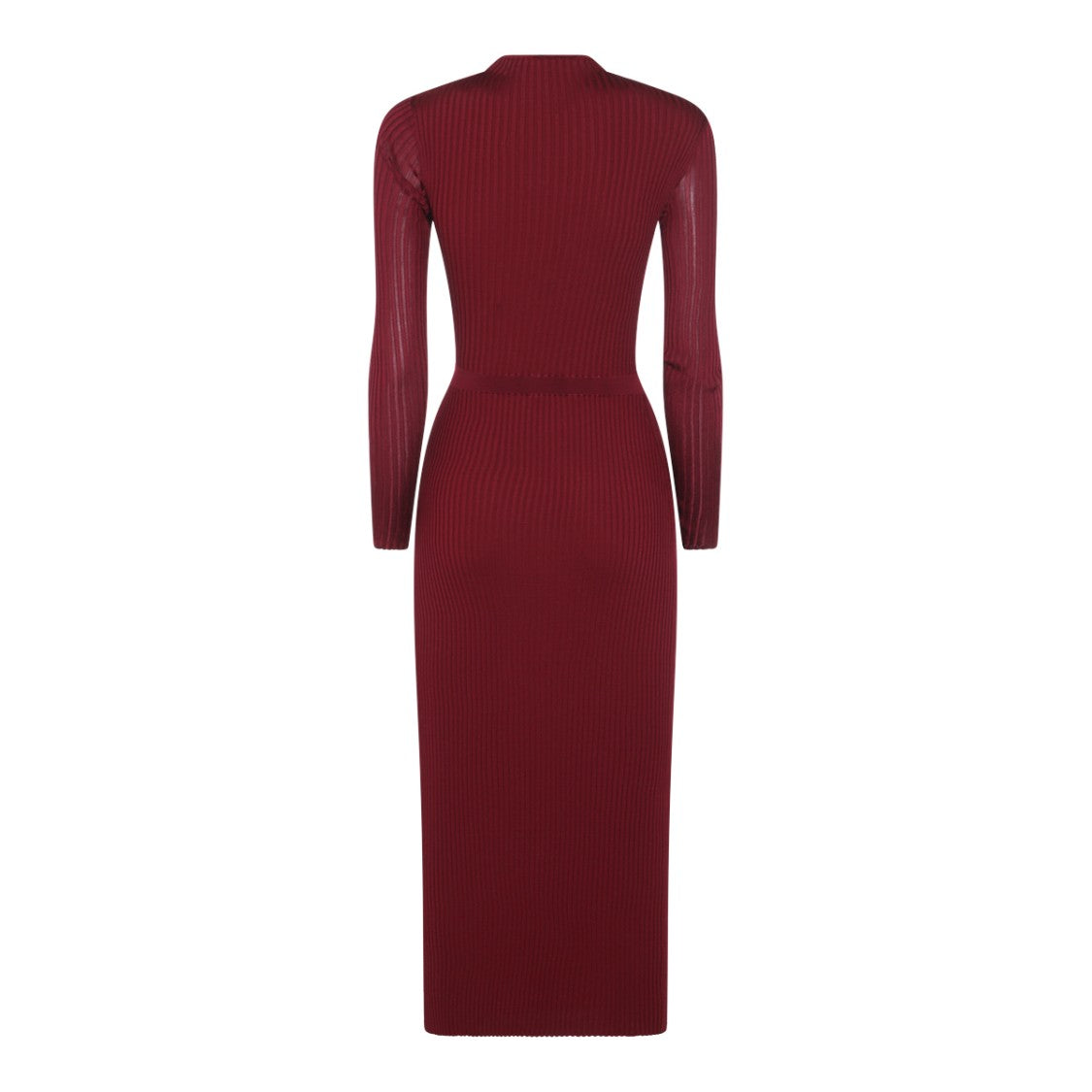 Self-Portrait High Collar Burgundy Midi Dress With Ribbed Texture