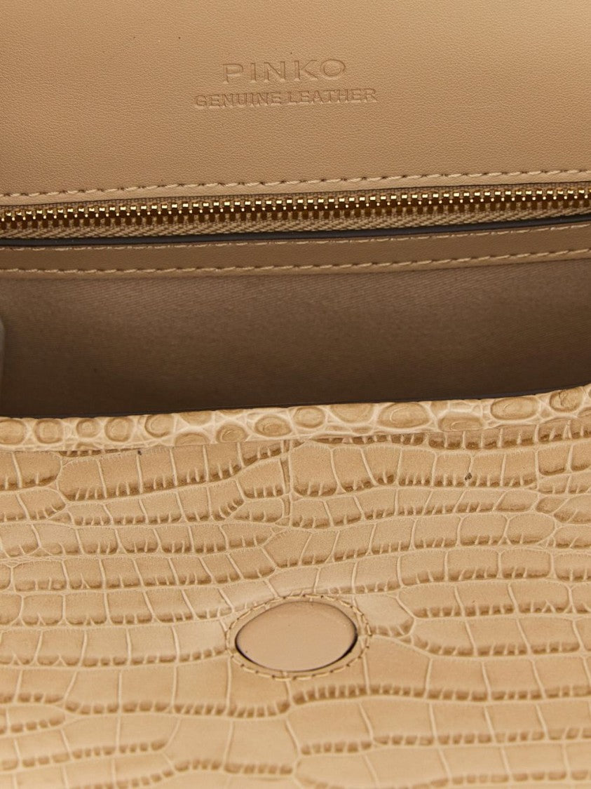 Pinko Crocodile Print Beige Leather Bag With Gold-Tone Closure