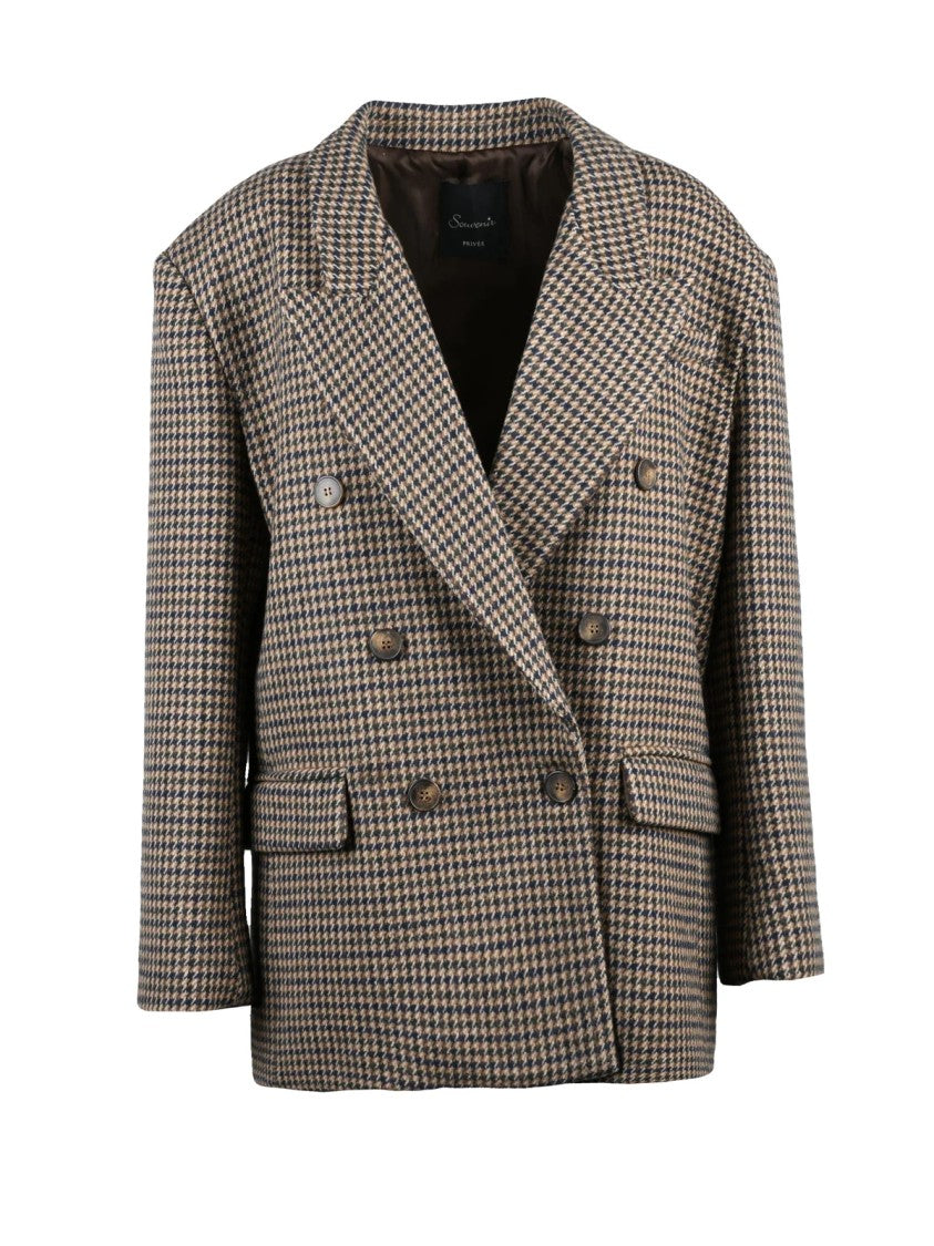 Souvenir Double-Breasted Houndstooth Jacket With Wide Lapels