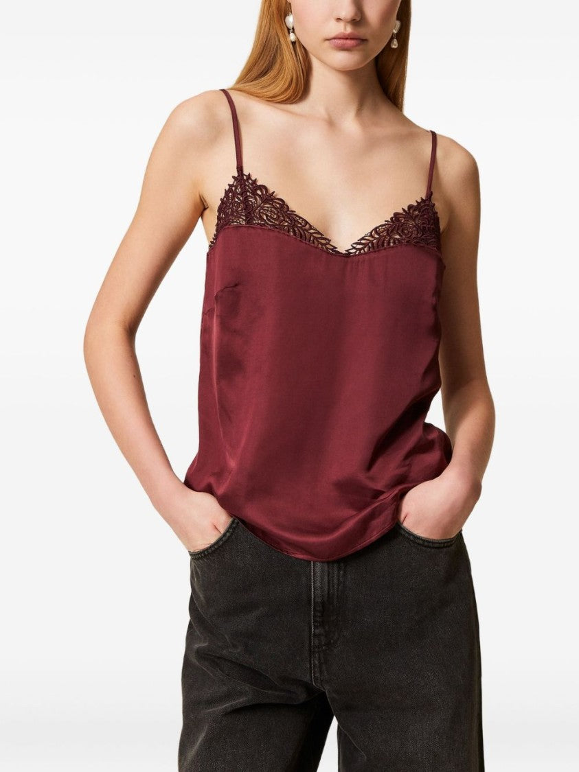 Twin-Set Sleeveless Purple Top With Lace Detail