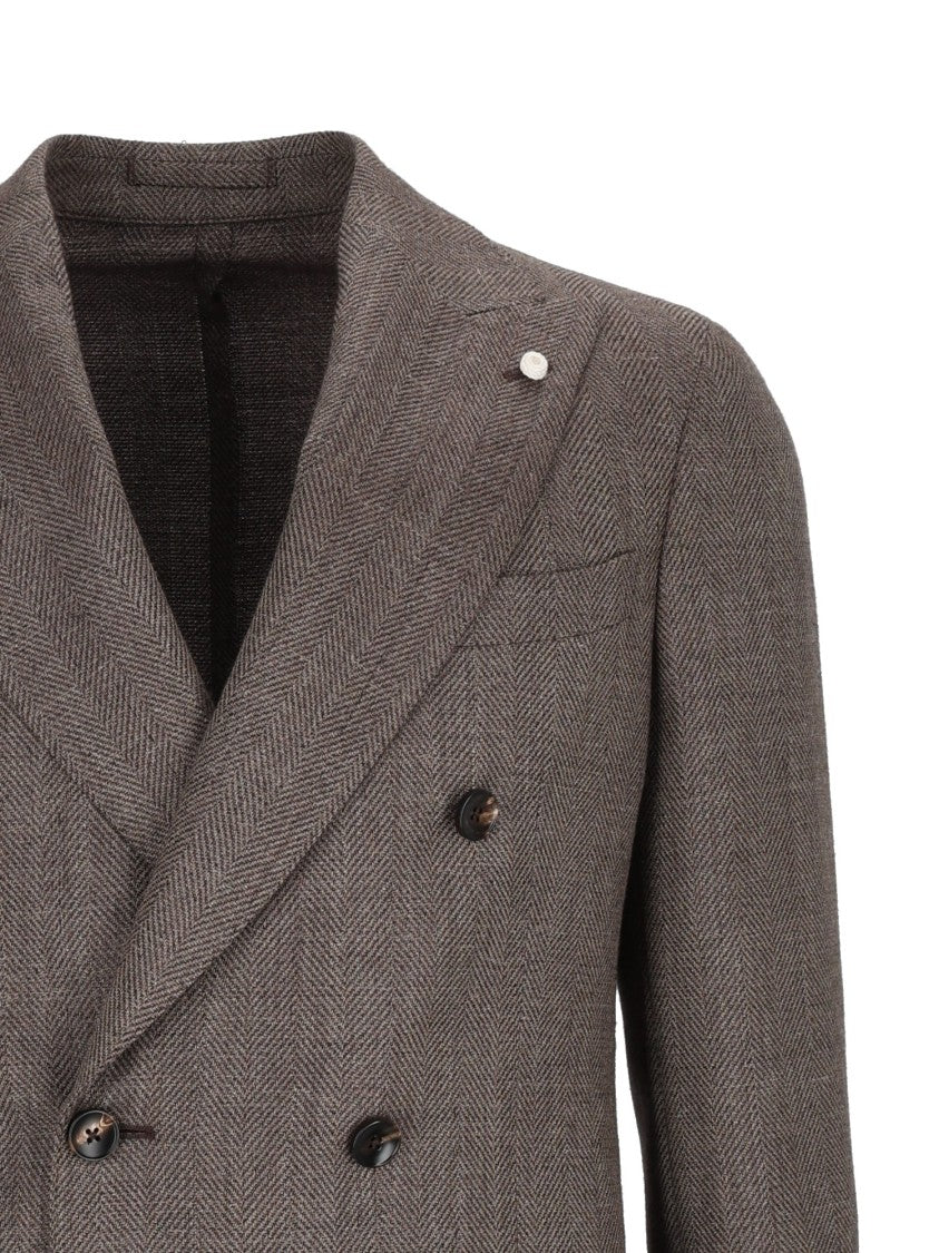 Luigi Bianchi Sartoria Drop 7 Herringbone Double-Breasted Blazer