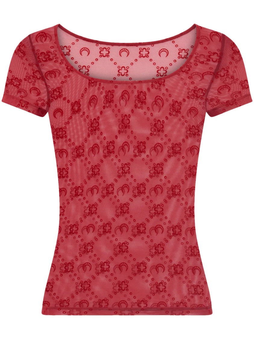 Marine Serre Fitted Sheer Mesh Moongram Pattern T-Shirt