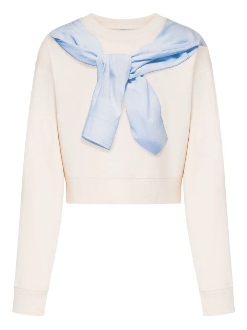 Moschino Cropped Light Beige Sweatshirt With Unique Tied Design