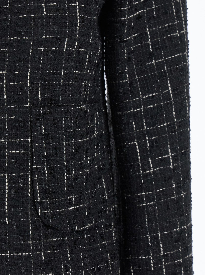 Plain Tweed Multicolor Collarless Jacket