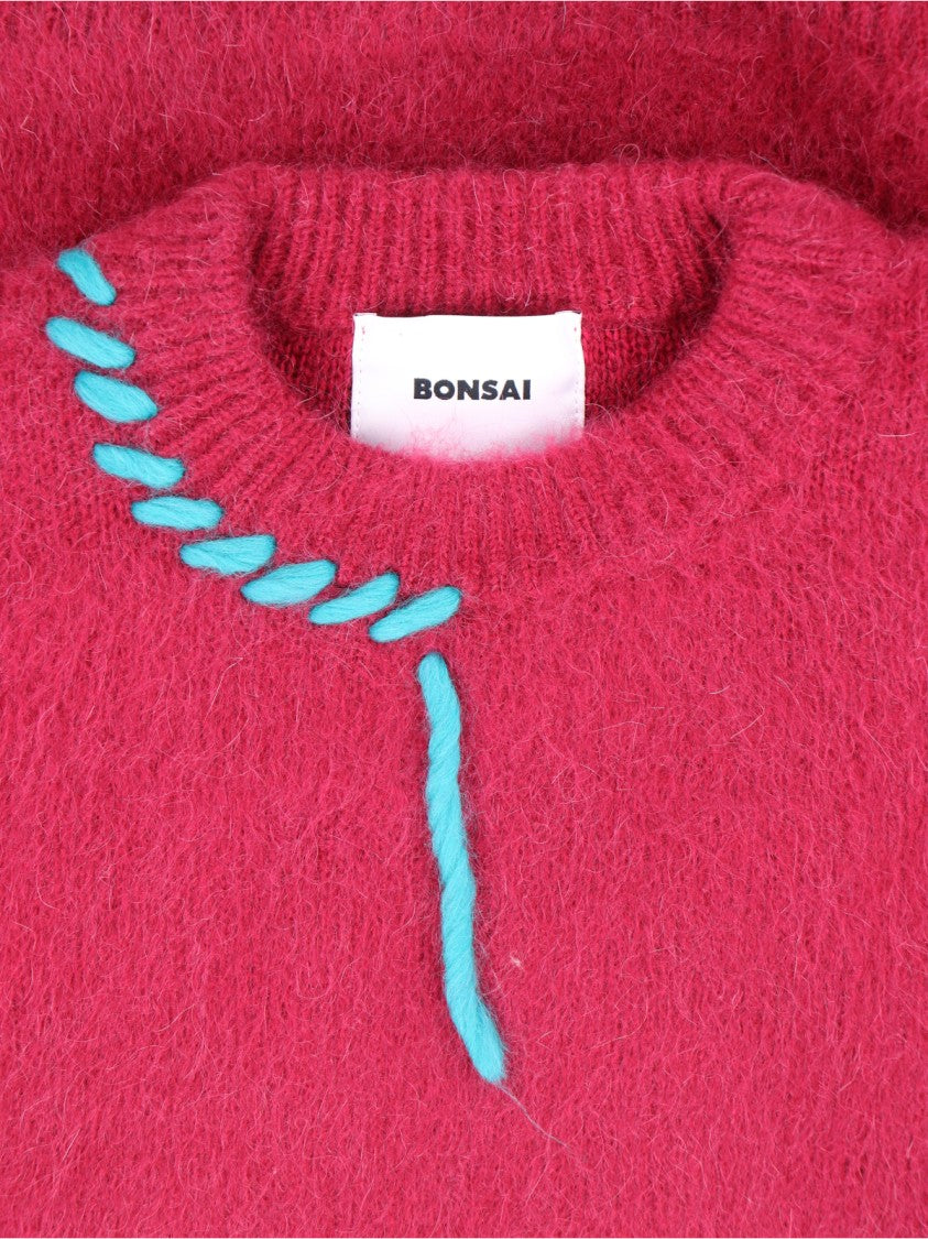 Bonsai Mohair-Blend Sweater – Red With Embroidery