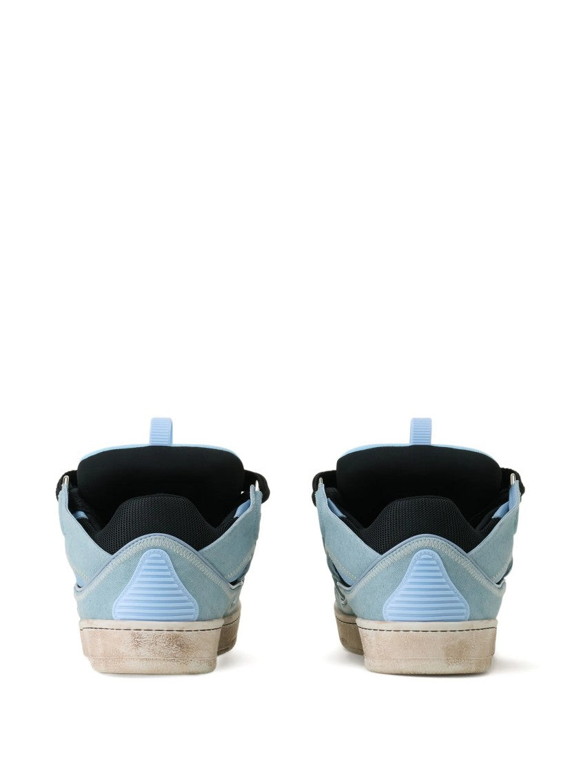 Lanvin Blue Curb Cut-Out Suede Sneakers