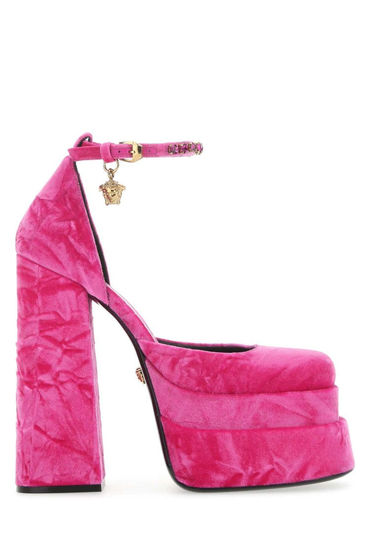 Versace Fuchsia Velvet Medusa Aevitas Pumps