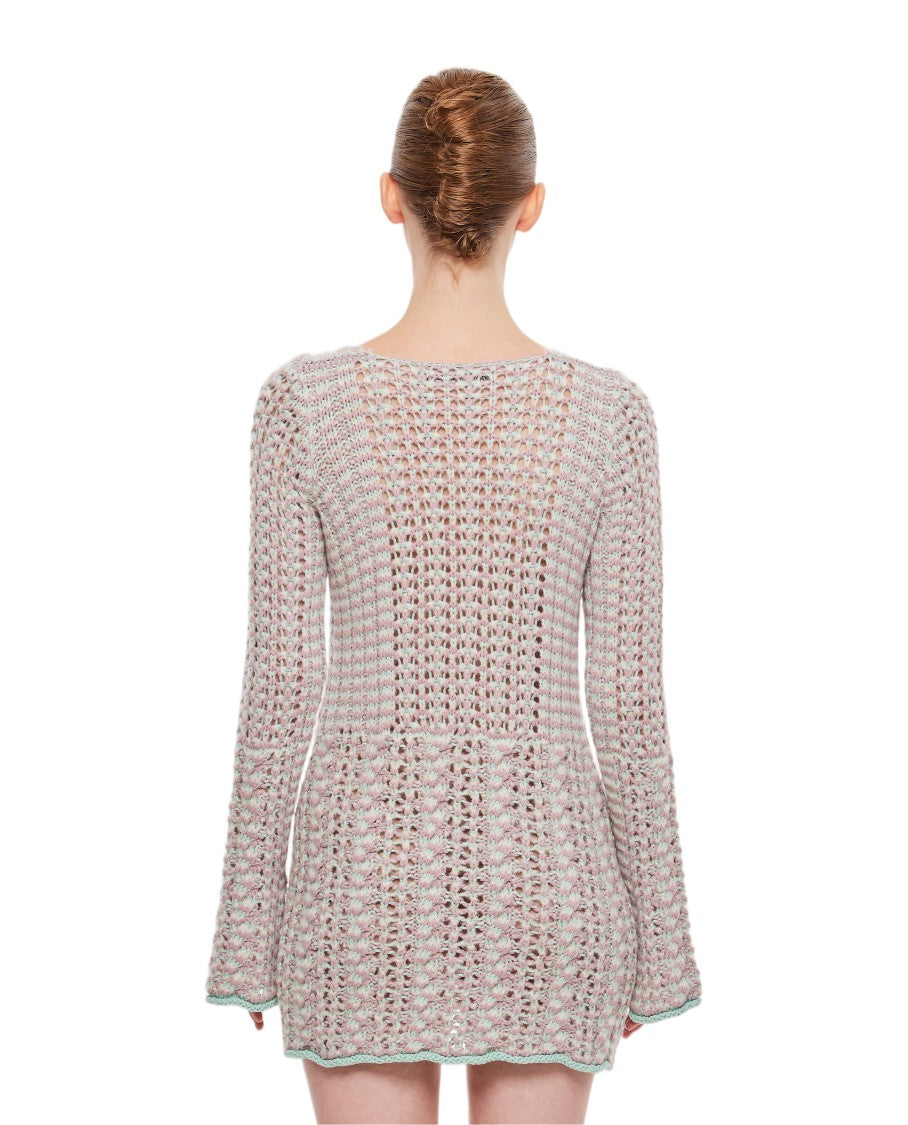 Marco Rambaldi Pastel Braided Knit Mini Dress With Flared Sleeves