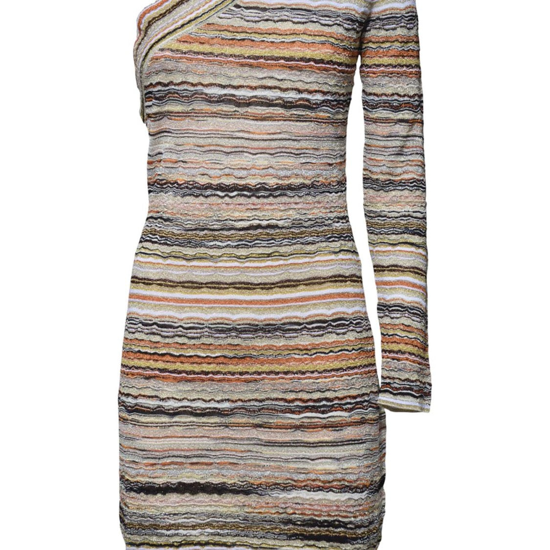 Missoni One Shoulder Mini Dress In Orange Lamé Viscose