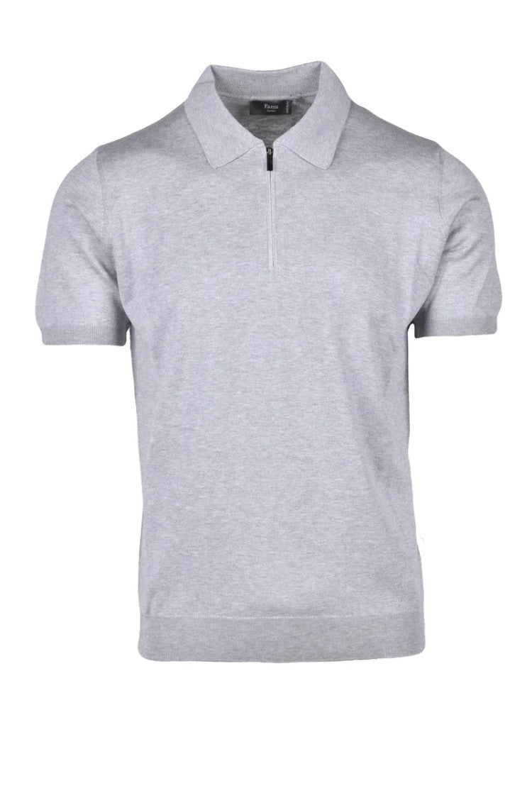 Fama Silk/Cotton Knit Polo - Light Grey