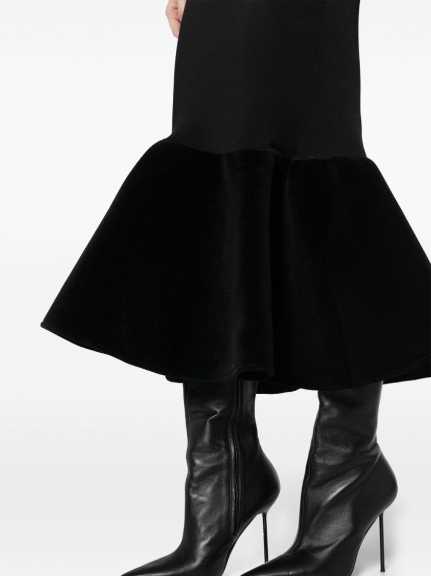 David Koma Flounce Velvet Hem Long Sleeve Midi Dress