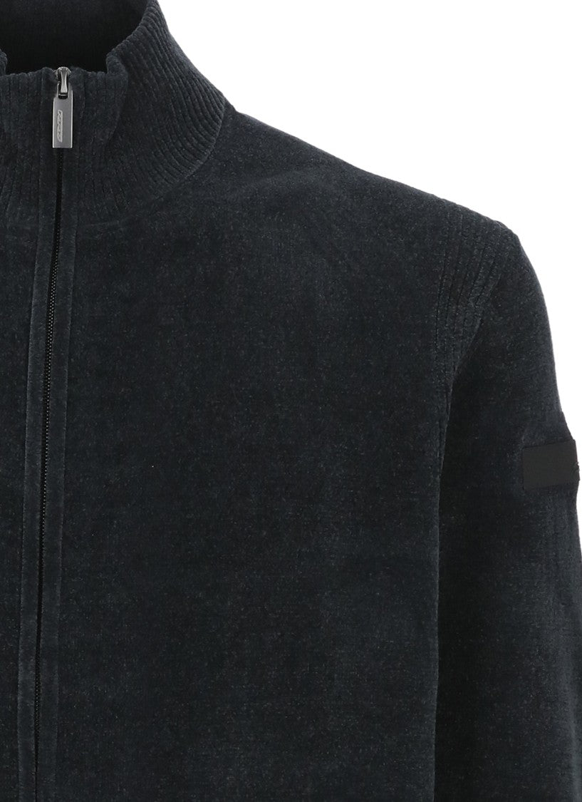 Rrd Blue Velvet High Neck Zip Cardigan