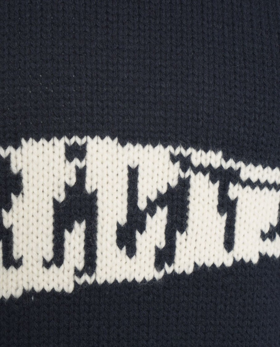 Amaranto Oversized Knit Sweater With Intarsia Logo And Ribbed Finish