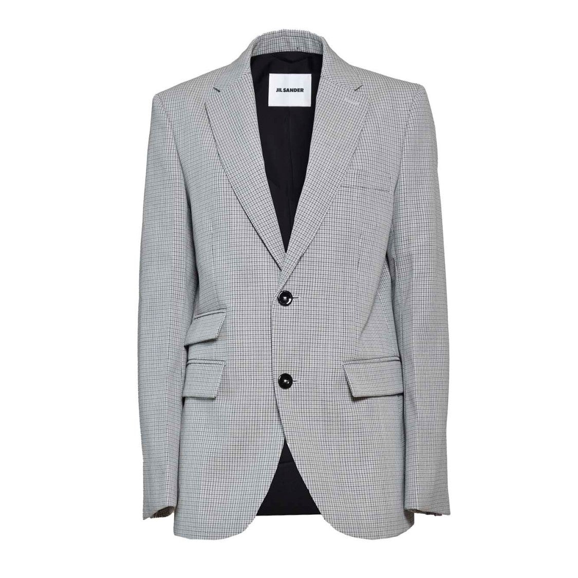 Jil Sander Grey Virgin Wool Plaid Tailored Jacket