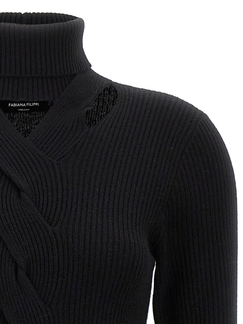 Fabiana Filippi Black Knit Midi Dress With Subtle Cut-Out Detail
