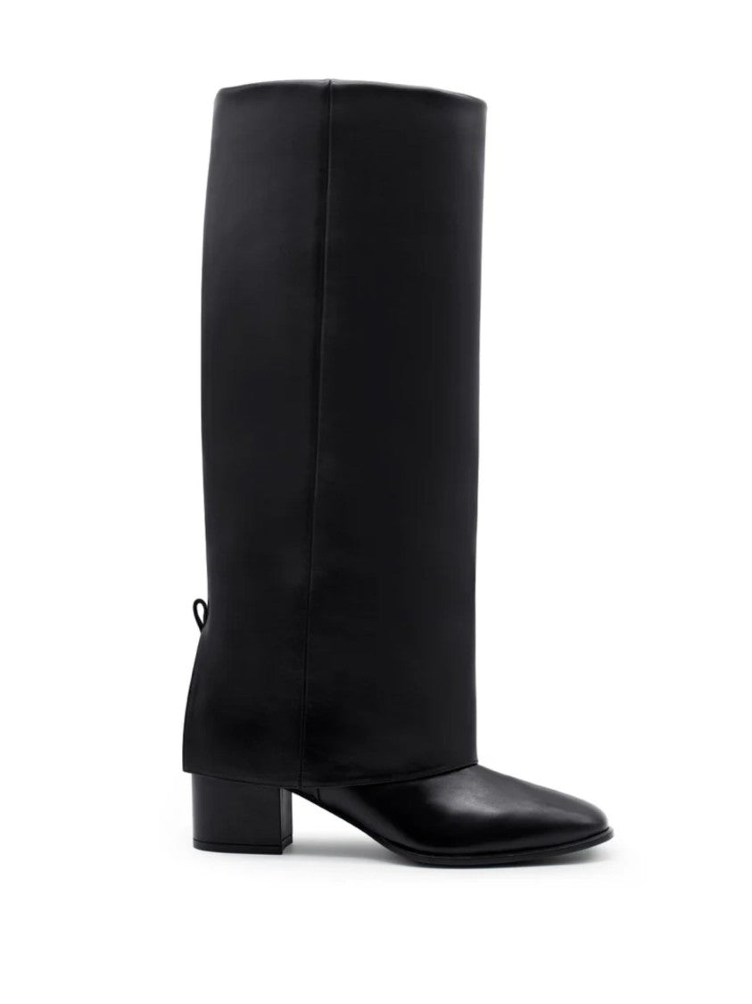 Gia Borghini Black Leather Tall Boots With Gaiter