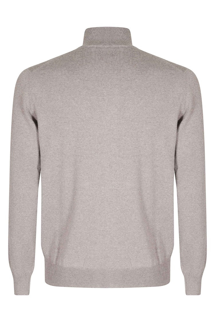 Tagliatore Dove Grey Full-Zip Merino Wool Turtleneck