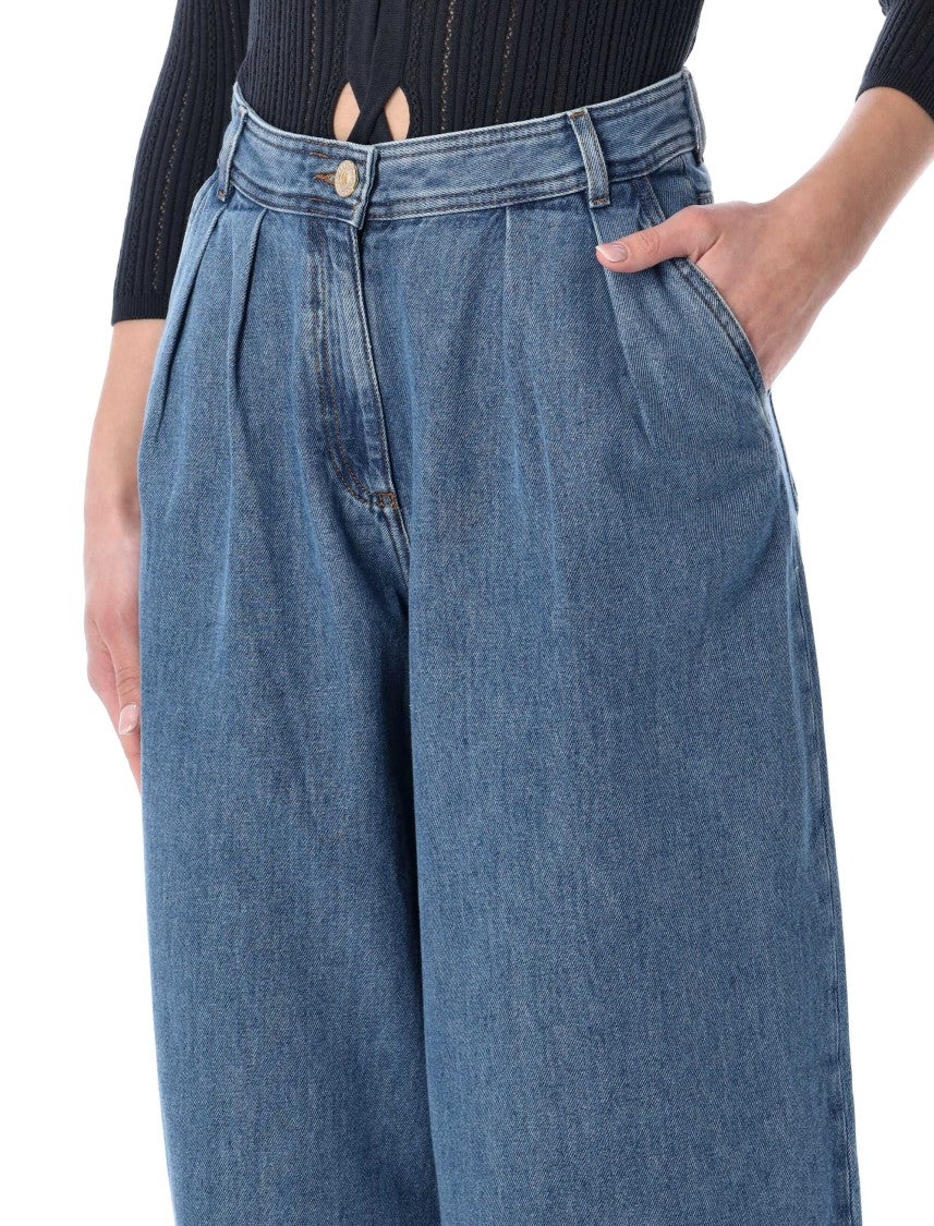 Sessùn Diegui Wide Leg Pleated Denim Jeans
