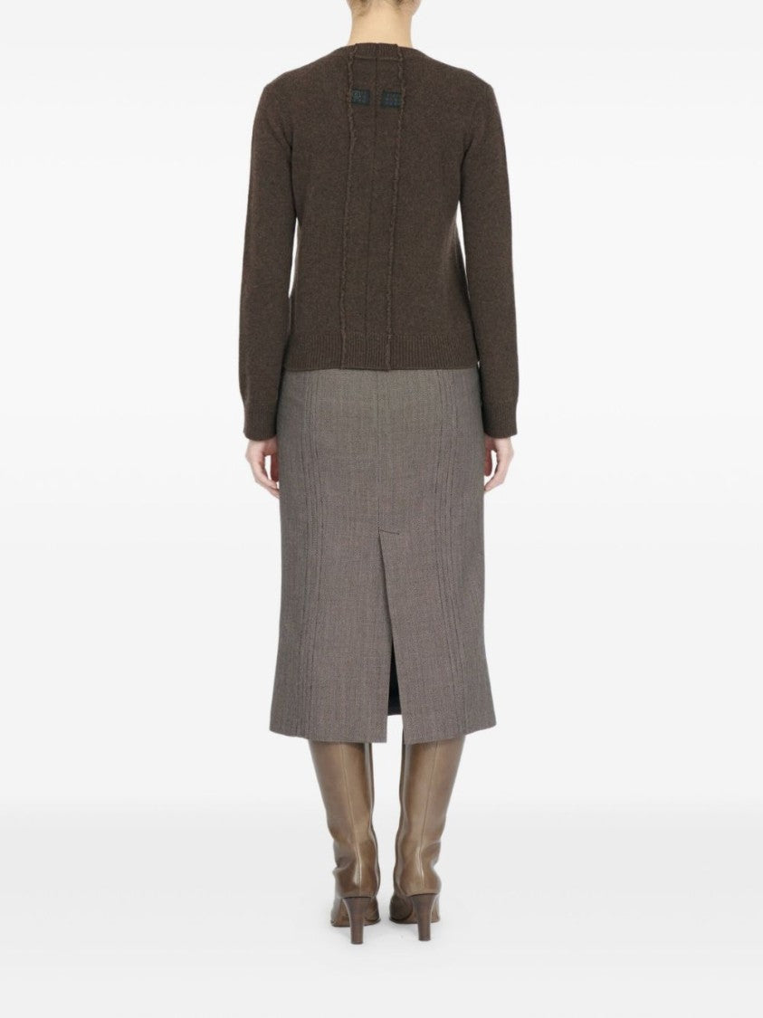 Mm6 By Maison Margiela Long-Sleeved V-Neck Sweater With Diagonal Ribbing