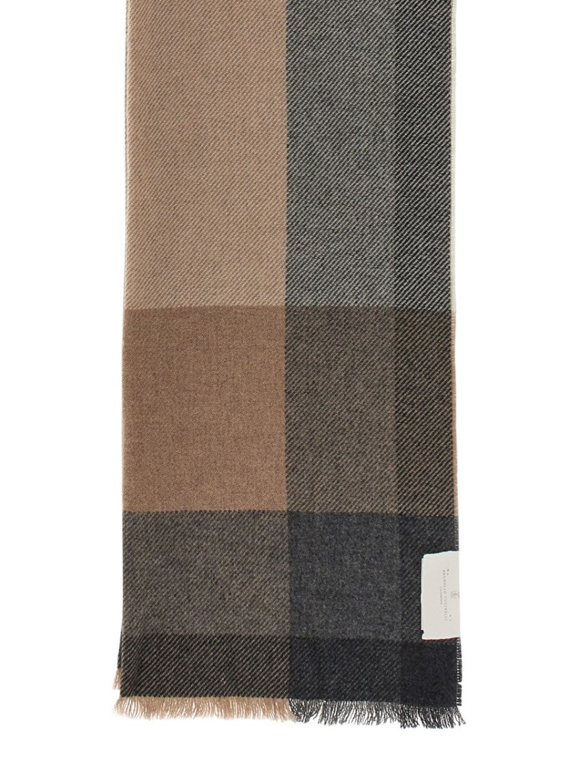 Brunello Cucinelli Rectangular Check Pattern Twill Scarf