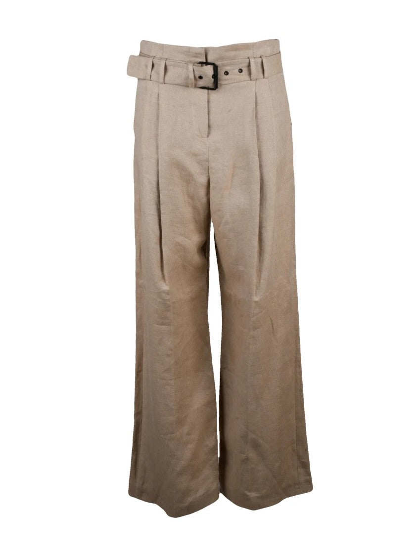 Eleventy Eleventy High Waist Linen Pants - Beige